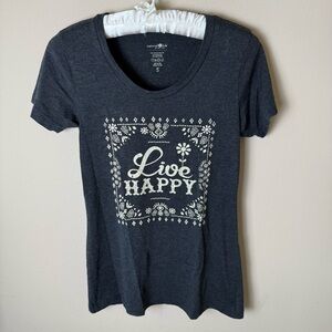 Natural Life Tee T-Shirt Womens Small Gray Black Live Happy Boho Top Hippie